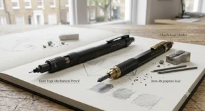 A comparison between a traditional clutch lead holder and a modern mechanical pencil for drawing and shading.