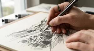 A close up of bold shading and sketching strokes created with a 0.7 mechanical pencil for drawing