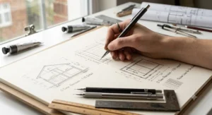 An architectural layout demonstrating the precision of a 0.5 vs 0.7 mechanical pencil for drawing clean lines