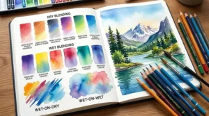Vibrant colour swatches demonstrating wet and dry blending techniques using top-rated watercolour pencils
