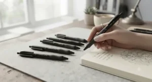 A selection of comfortable, ergonomic fineliner pens designed for long periods of writing or intricate illustration.