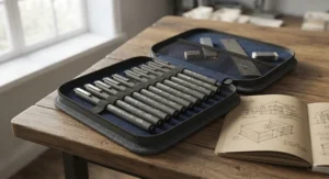 A portable set of high-quality fineliner pens for technical drawing, suitable for site visits or studio work.