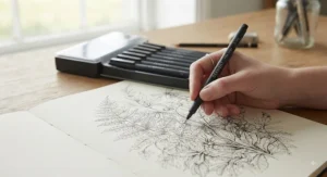 Detail shot of fine line work created using a professional fineliner pen set for artists.