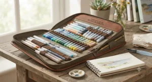 A portable set of high-quality watercolour brush pens in a convenient case for on-the-go sketching.