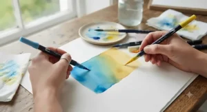 Demonstrating a smooth blending technique using two different shades of watercolour brush pens.