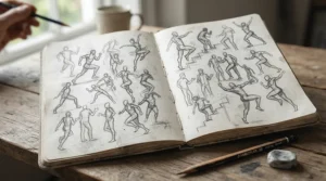 Quick gesture drawings captured in one of the best A4 sketchbooks during a life class