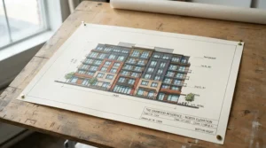 An architectural drawing created on bleedproof paper for markers with clean lines