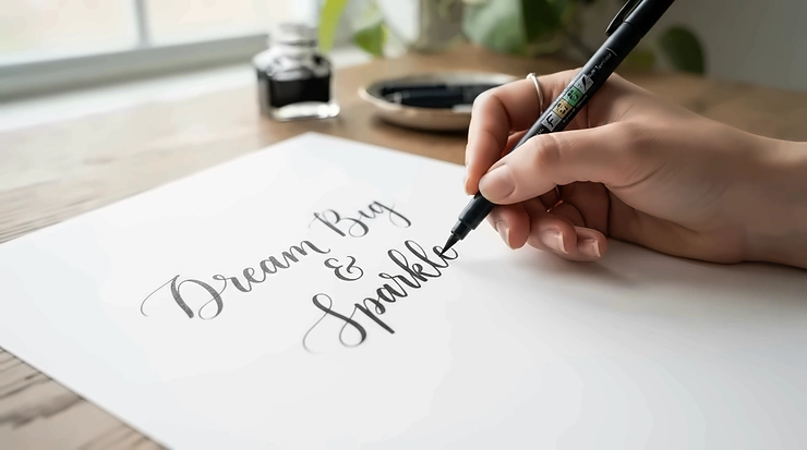 Practising modern brush lettering on bleedproof paper for markers without feathering