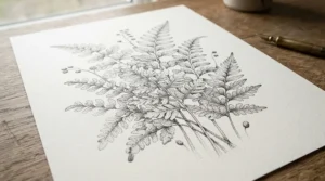 Detailed botanical plant study rendered on bristol board for ink drawing