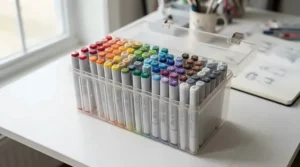 A budget-friendly set of vibrant brush pens displayed on a desk, representing affordable brush pens under £15