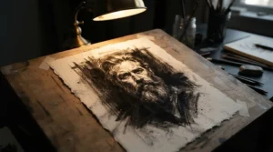 Expressive charcoal artwork demonstrating the texture of cartridge paper for drawing in a home office.
