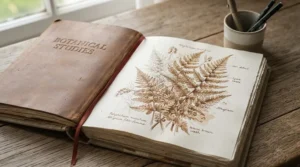 Sepia drawing ink for dip pens used to create a detailed botanical illustration