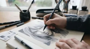 Using grey-tone brush pens for manga art to add depth, shadows, and mood to a Japanese-style comic illustration.