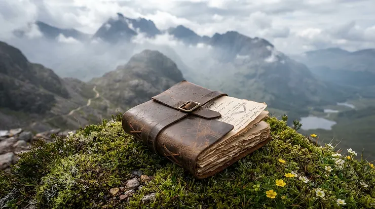 Durable travel sketchbooks for artists held open on a rocky outcrop in the Scottish Highlands.