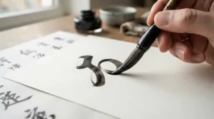 Brush lettering practice using black waterproof drawing ink