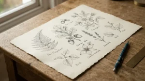 Detailed botanical illustration created using waterproof drawing ink