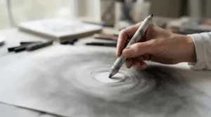 Smooth gradients created with a blending stump for charcoal drawing on heavy watercolor paper.