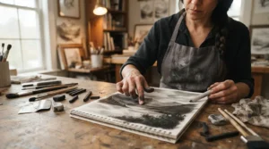 Creating a tonal drawing with a blending stump for charcoal drawing to soften harsh outlines.