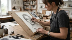 Softening tones in a portrait drawing using a kneadable eraser vs plastic eraser.