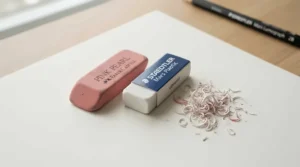 Testing the crumb residue of a kneadable eraser vs plastic eraser on heavy cartridge paper.